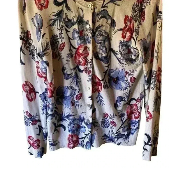 Karen Scott Vintage Women’s Button-down Cardigan Sweater Blue Roses Print Size S - Picture 3 of 11
